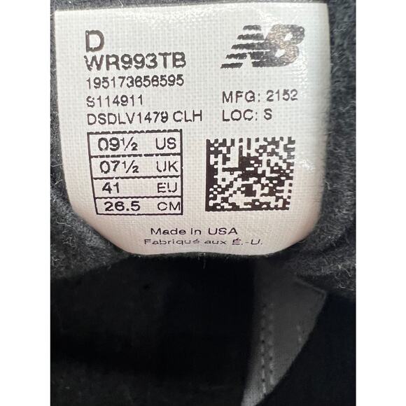 New Balance 993 MiUSA Triple Black Women’s WR993TB Shoes Size 9.5 New - Picture 3 of 16